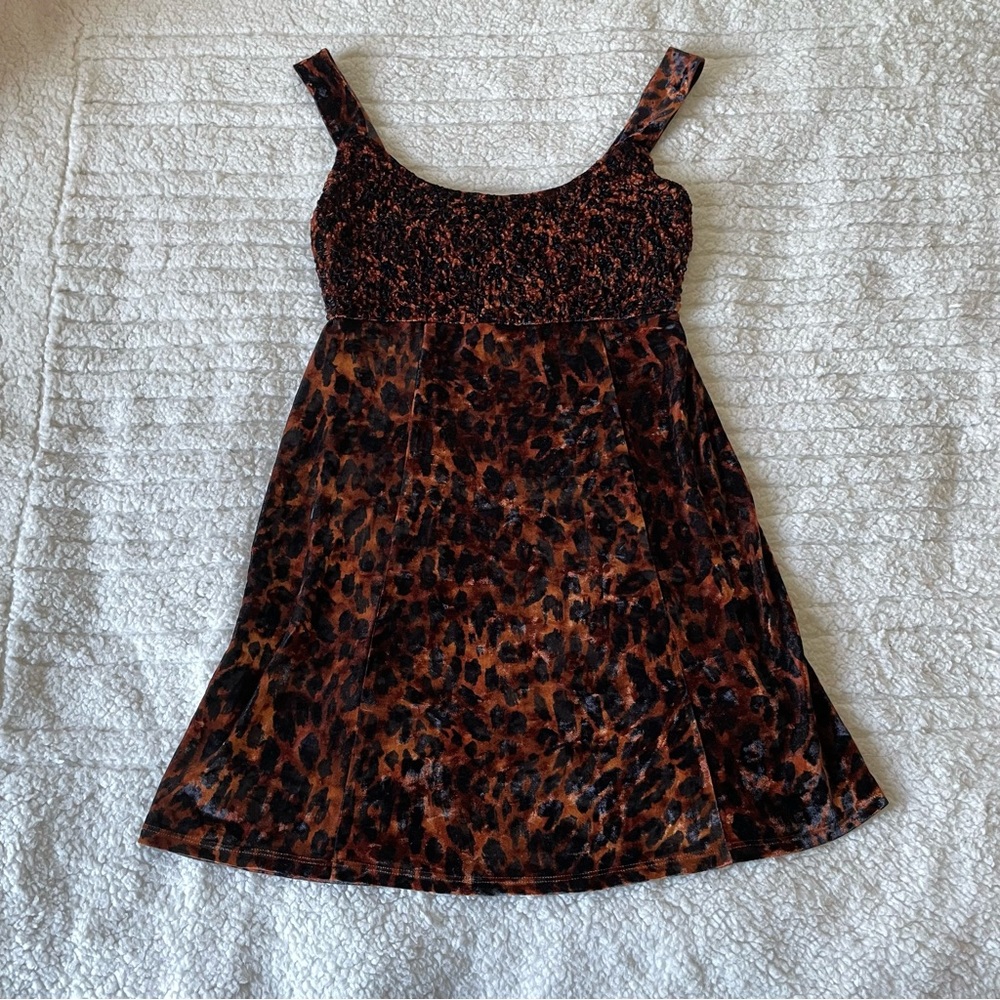 Free People Mini Dress in Brown and Black Leopard Print - Picture 2 of 10